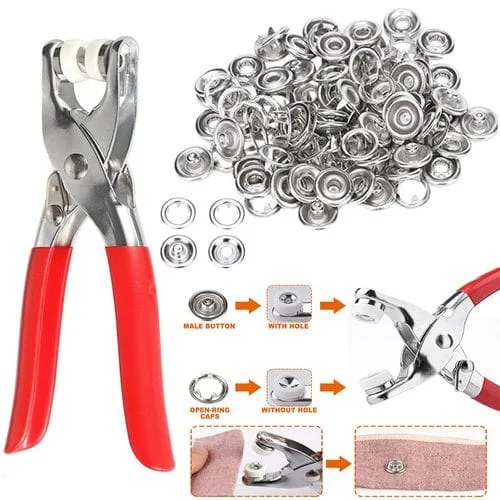 Photo 1 de Pince de pose de boutons-pression métalliques avec boîte de rangement – Outil pratique pour la coutu